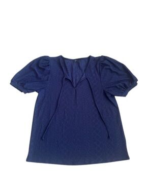 Studio 1886 Puff Short Sleeve Eyelet Tie Neck Blouse